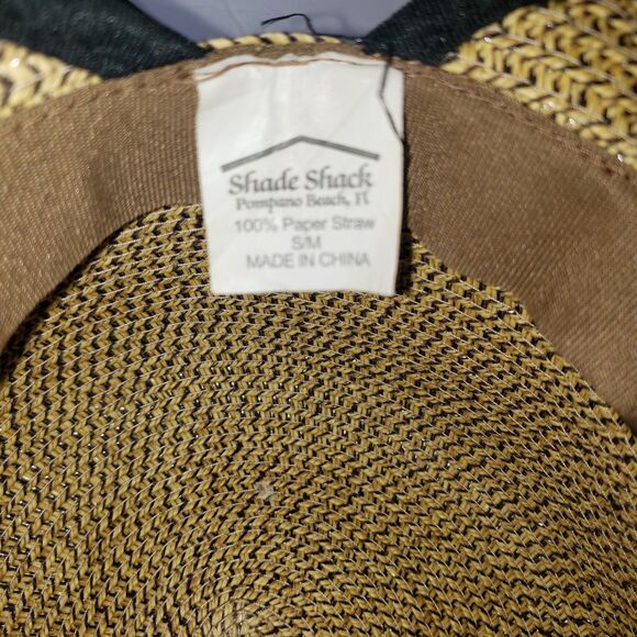 Shade Shack Tan Paper Straw Hat With Sheer Black Scarf Bow Womens Size S/M - Picture 7 of 9